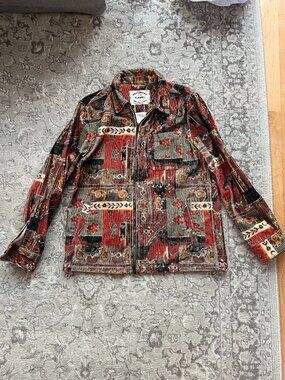 Portuguese Flannel Cotton Printed Corduroy Zip Front Overshirt
